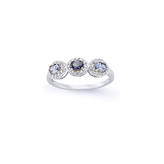 Silver Blue and White Oval and Round Brilliant CZ Halo Ring - GVR649