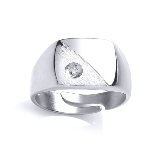 Mens Silver CZ Square Cushion Solitaire Signet Ring - GVR652