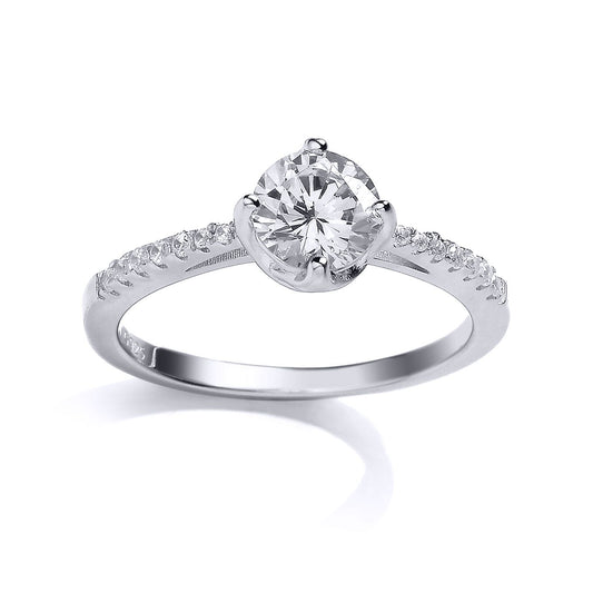 Silver CZ Shoulder-Set 4 Claw Solitaire Engagement Ring - GVR661