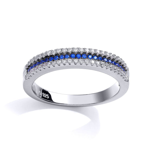 Silver Blue CZ 3 Row River Eternity Ring - GVR663