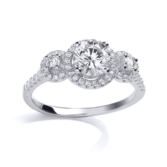 Silver CZ Halo Trilogy Engagement Ring - GVR664