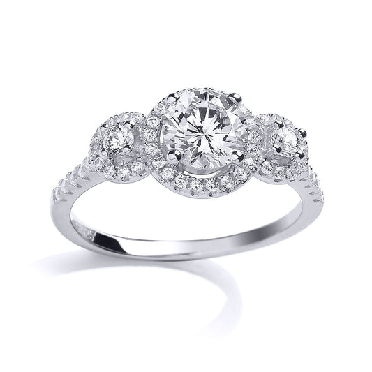 Silver CZ Halo Trilogy Engagement Ring - GVR664