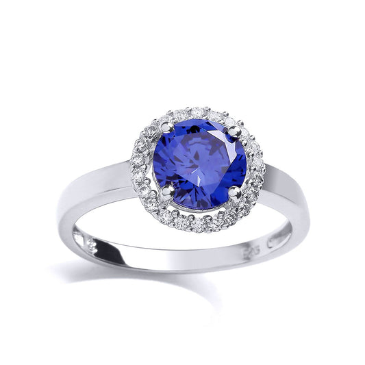 Silver Purple CZ Halo 4 Claw Solitaire Engagement Ring - GVR665