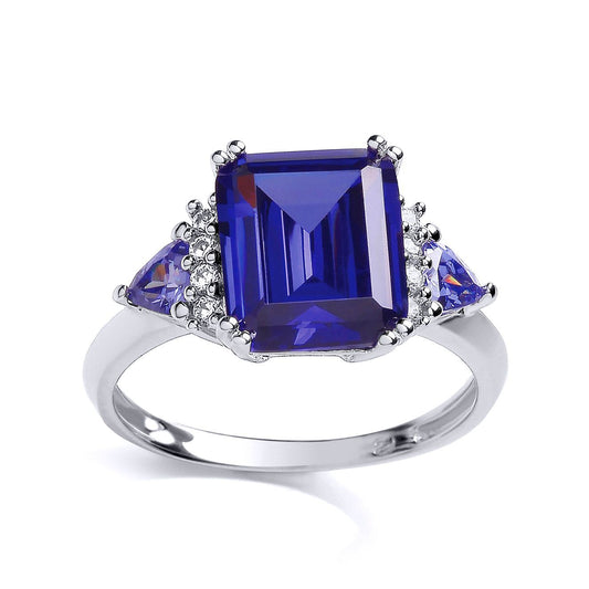 Silver Purple Triangle Emerald Cut CZ Cluster Cocktail Ring - GVR666