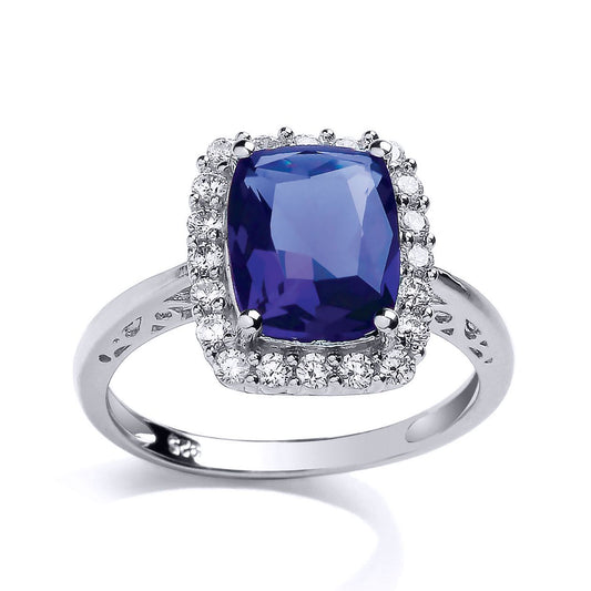 Silver Purple Emerald CZ Halo Solitaire Engagement Ring - GVR667