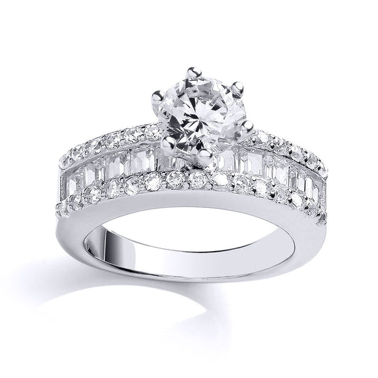 Silver CZ Shoulder-Set 6 Claw Solitaire Engagement Ring - GVR675