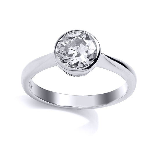 Silver CZ Rubover Donut Bezel Solitaire Engagement Ring - GVR684