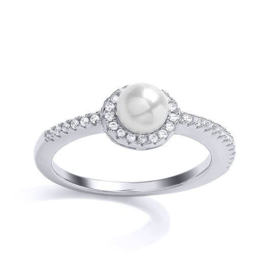 Silver CZ Pearl Halo Full Moon Dress Ring 6mm - GVR694