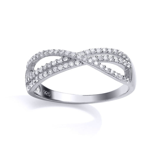 Silver CZ Double Crossover Eternity Ring - GVR701