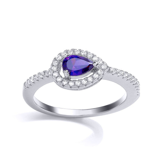 Silver Blue Pear CZ Solitaire Engagement Ring - GVR711