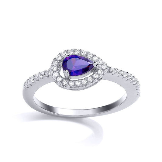 Silver Blue Pear CZ Solitaire Engagement Ring - GVR711
