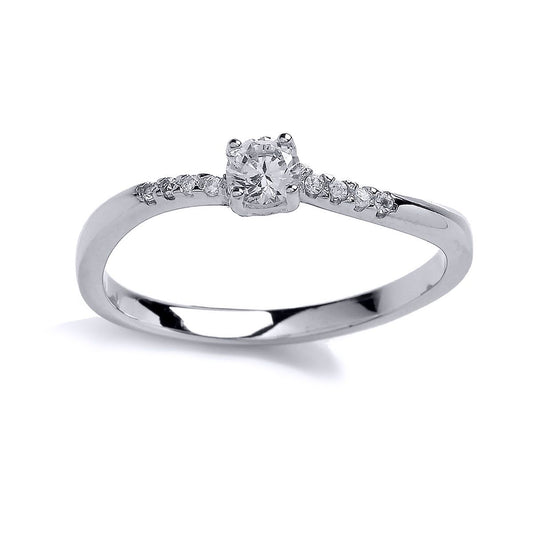 Silver CZ Shoulder-Set 4 Claw Solitaire Engagement Ring - GVR720