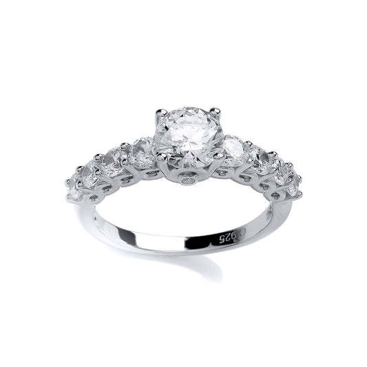Silver CZ Shoulder-Set 4 Claw Solitaire Engagement Ring - GVR734