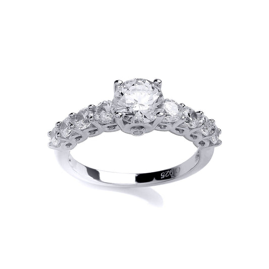 Silver CZ Shoulder-Set 4 Claw Solitaire Engagement Ring - GVR734