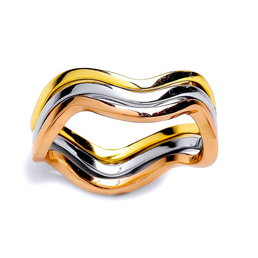 3-Colour Silver Wavy Russian Wedding Stacker Ring made of 3 Bands - GVR740