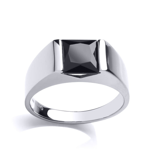 Mens Silver Black Square Onyx Square Solitaire Signet Ring - GVR751BLK