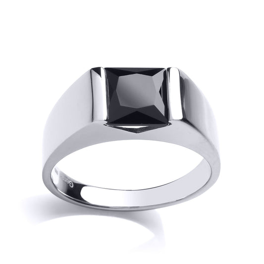 Mens Silver Black Square Onyx Square Solitaire Signet Ring - GVR751BLK