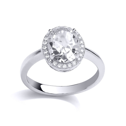 Silver CZ Halo 4 Claw Solitaire Engagement Ring - GVR752