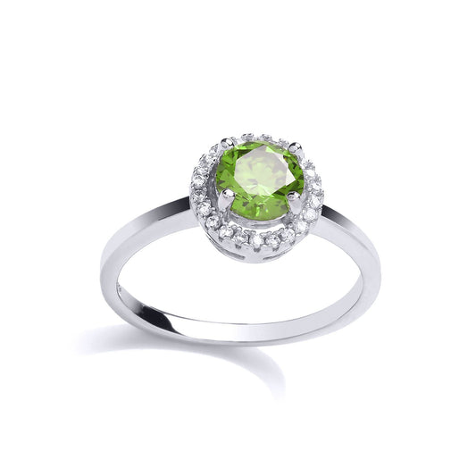 Silver Lime green CZ Halo 4 Claw Solitaire Engagement Ring - GVR759PD