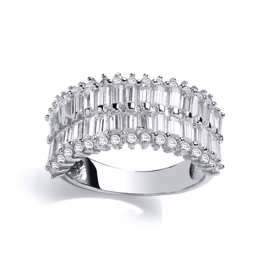 Silver baguette CZ 3 Row Channel Eternity Ring - GVR768