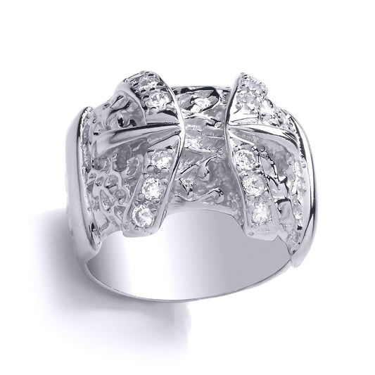 Mens Silver CZ Double Belt Buckle Signet Ring - GVR774