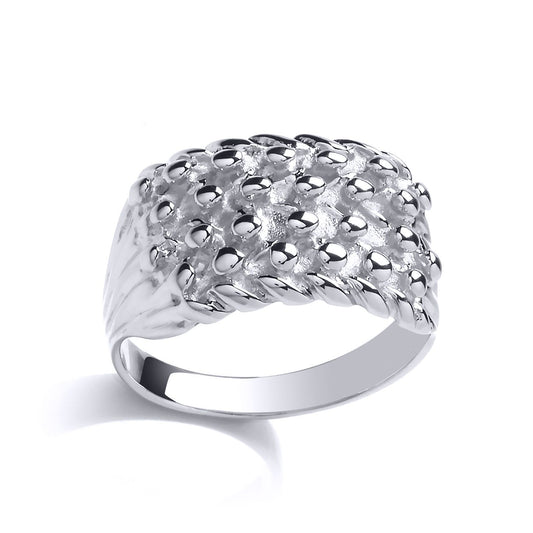 Mens Silver Rope Edge 4 Row King George III Keeper Guard Ring - GVR775