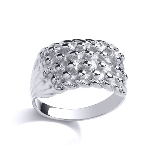Mens Silver Rope Edge 4 Row King George III Keeper Guard Ring - GVR775