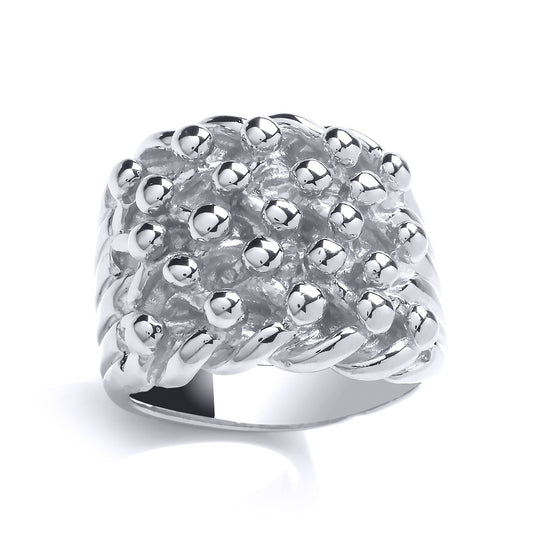 Mens Silver Rope Edge 4 Row King George III Keeper Guard Ring - GVR776