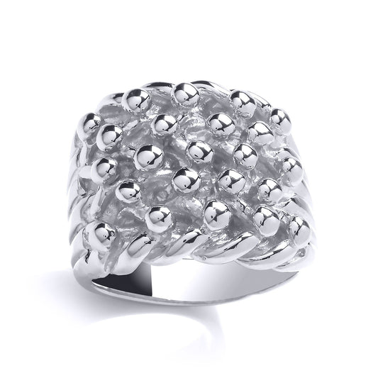 Mens Silver Rope Edge 4 Row King George III Keeper Guard Ring - GVR776