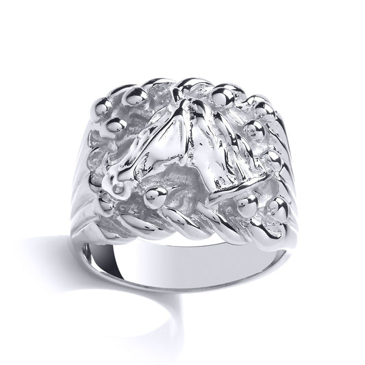 Mens Silver Rope King George III Keeper Guard Horse Head Ring - GVR777
