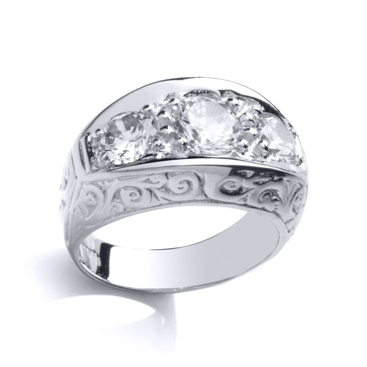 Mens Silver CZ Carved Gypsy Trilogy Signet Ring - GVR782