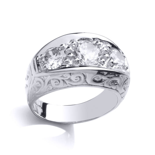 Mens Silver CZ Carved Gypsy Trilogy Signet Ring - GVR782