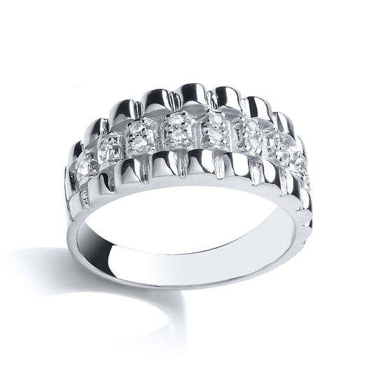 Mens Silver CZ Watch Strap Eternity Signet Ring - GVR784