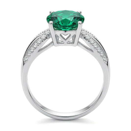 Silver Green CZ Shoulder Set Solitaire Engagement Ring - GVR790EM