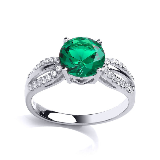 Silver Green CZ Shoulder Set Solitaire Engagement Ring - GVR790EM