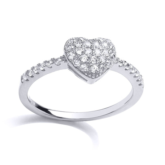 Silver CZ Shoulder set Love Heart Engagement Ring - GVR796