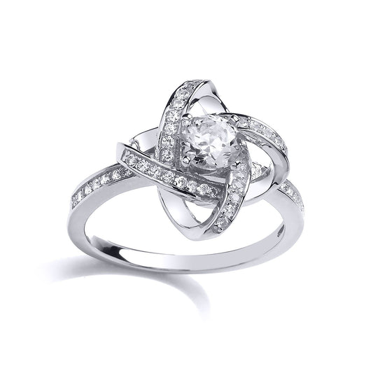 Silver CZ Atom Halo Solitaire Engagement Ring - GVR797