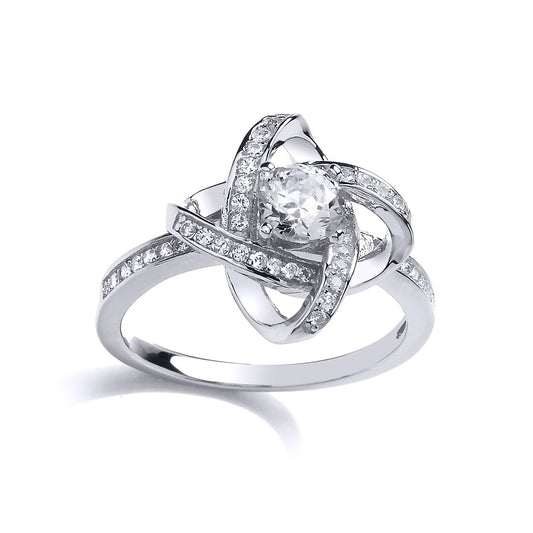 Silver CZ Atom Halo Solitaire Engagement Ring - GVR797