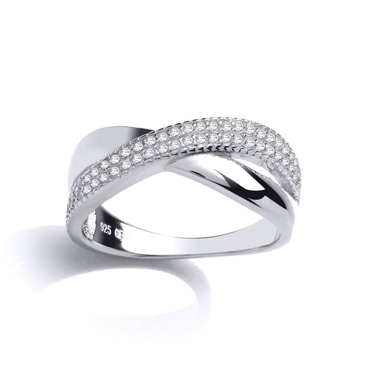 Silver CZ Half n Half Crossover Eternity Ring - GVR799