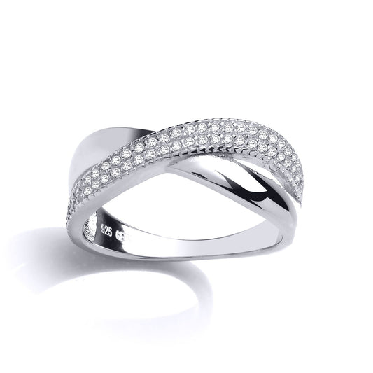 Silver CZ Half n Half Crossover Eternity Ring - GVR799