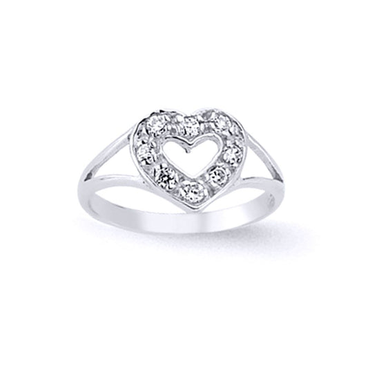 Girls Silver CZ Split Shoulder Love Heart Dress Ring - GVR7K