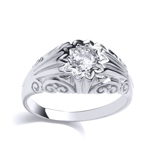 Mens Silver CZ Gypsy Solitaire Signet Ring - GVR800