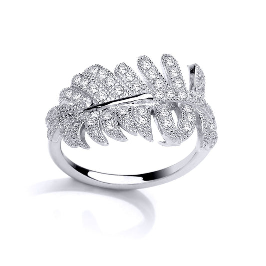Silver CZ Angel Wing Feather Dress Ring - GVR806