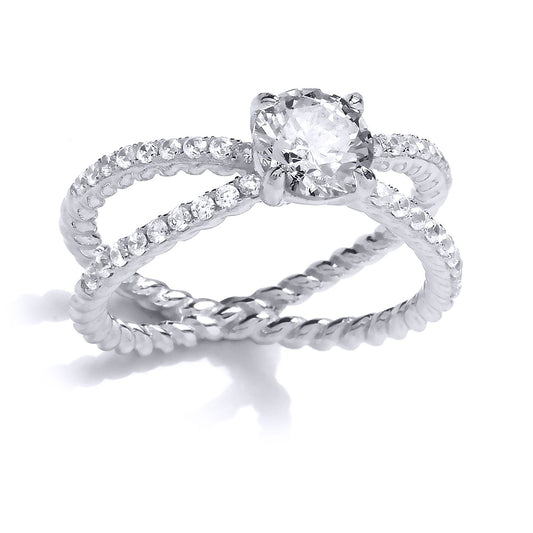 Silver CZ Split Rope Twist Solitaire Engagement Ring - GVR809