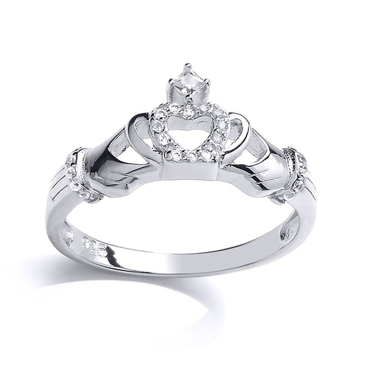 Silver CZ Claddagh Dress Ring - GVR817