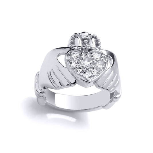 Silver CZ Love Heart Crown Claddagh Dress Ring - GVR818