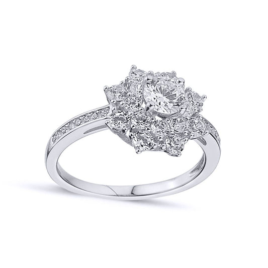 Silver CZ 2 Tier Cluster Solitaire Dress Ring - GVR820