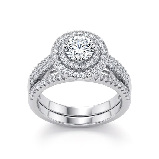 Silver CZ Solitaire Halo Eternity Wedfit Bridal Rings Set - GVR823
