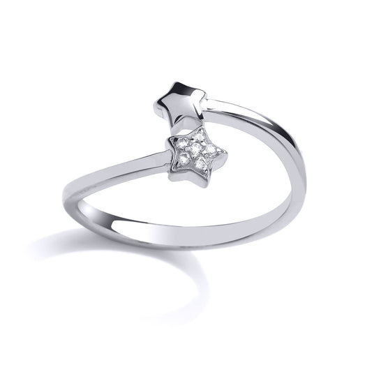 Silver CZ Shooting Stars Crossover Dress Ring - GVR824