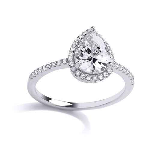 Silver Pear CZ Shoulder-set Tear Drop Engagement Ring - GVR825
